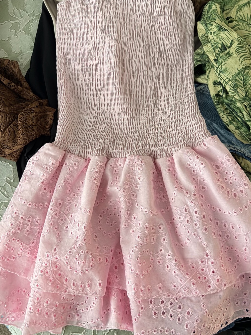 Girls Pink Eyelet Smocked Sundress